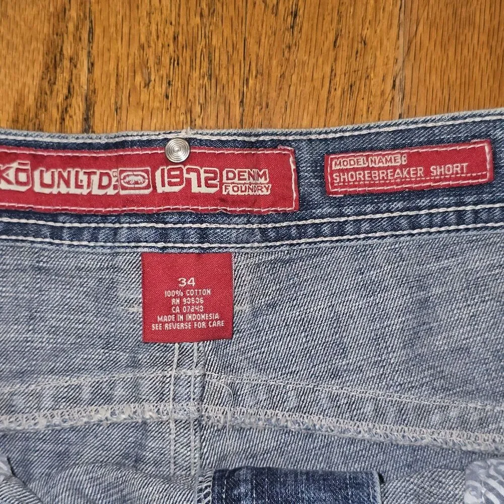 Ecko Unlimited Men's Carpenter Shorts Blue Baggy Hip Hop Skater Y2K 90s Size 34